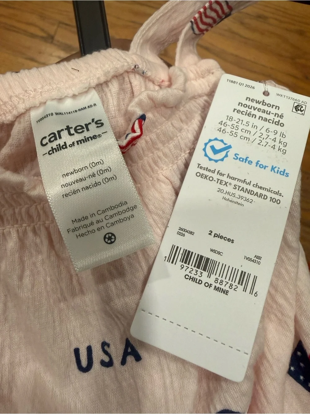 Carter's Pink Baby Bloomers with USA Flag Print
